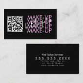 Carte De Visite Code QR du Salon de Maquillage Rose Noir Script  (Devant / Derrière)