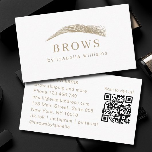 Carte De Visite Code QR du salon de sourcils élégant minimal