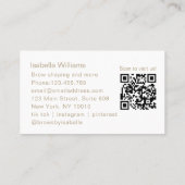 Carte De Visite Code QR du salon de sourcils élégant minimal (Dos)