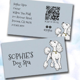 Carte De Visite Code QR du Salon de Toilettage Cute Dog Blue