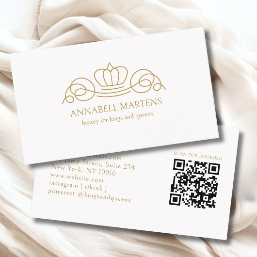 Carte De Visite Code QR du Salon Elegant Crown White