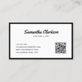 Carte De Visite Code QR du script de bordure noir et blanc simple (Dos)