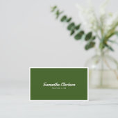 Carte De Visite Code QR du script de bordure vert d'olive simple (Debout devant)