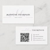 Carte De Visite Code QR du script de calligraphie de lavande pâle (Devant / Derrière)