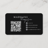 Carte De Visite Code QR du script de calligraphie en argent noir (Dos)