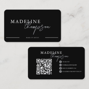 Carte De Visite Code QR du script de calligraphie en argent noir