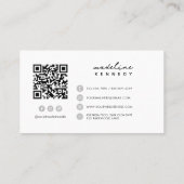 Carte De Visite Code QR du script de monogramme noir blanc (Dos)