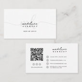 Carte De Visite Code QR du script de monogramme noir blanc (Devant / Derrière)