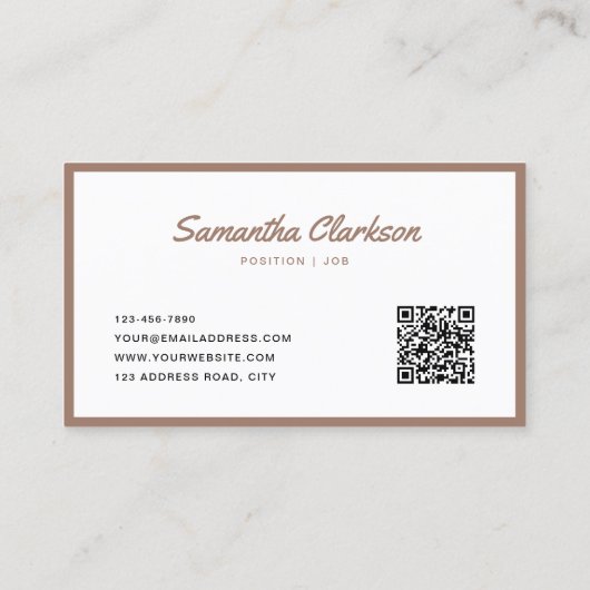 Carte De Visite Code QR du script d'écriture de bordure Brown (Dos)