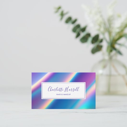 Carte De Visite Code QR du script d'iridescente holographique mode (Debout devant)