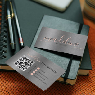 Carte De Visite Code QR du script en acier brossé métallique orang