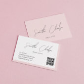 Carte De Visite Code QR du script manuscrit Blush Pink simple