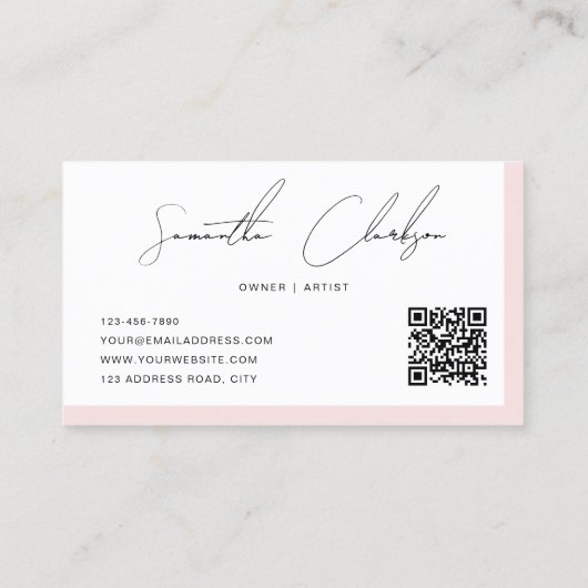 Carte De Visite Code QR du script manuscrit Blush Pink simple (Dos)