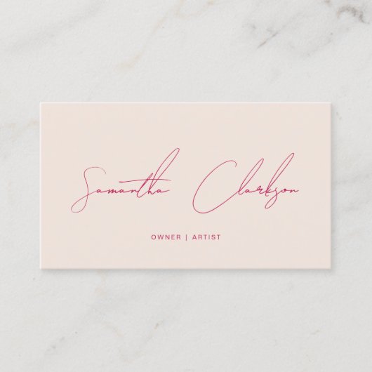 Carte De Visite Code QR du script manuscrit rouge beige et Rose (Devant)