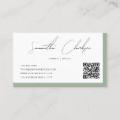 Carte De Visite Code QR du script manuscrit simple Sage Green (Dos)