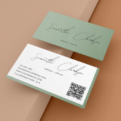 Carte De Visite Code QR du script manuscrit simple Sage Green