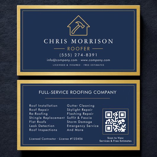 Carte De Visite Code QR du service de construction de toiture