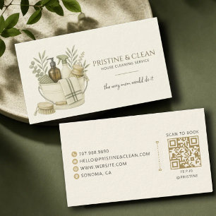 Carte De Visite Code QR du service de nettoyage de maison neutre e