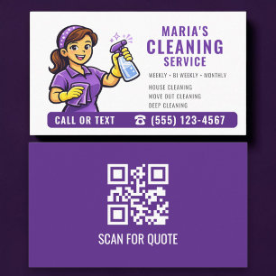 Carte De Visite Code QR du service de nettoyage de maison Purple M