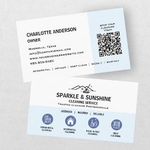 Carte De Visite Code QR du service de nettoyage moderne bleu pour