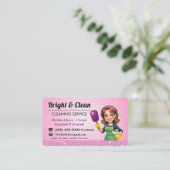 Carte De Visite Code QR du service de nettoyage Rose Ménagère (Debout devant)