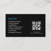 Carte De Visite Code QR du service de plomberie noir (Dos)