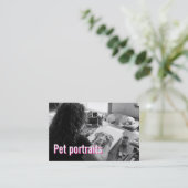 Carte De Visite Code QR du service de portraits d'animaux rose ble (Debout devant)