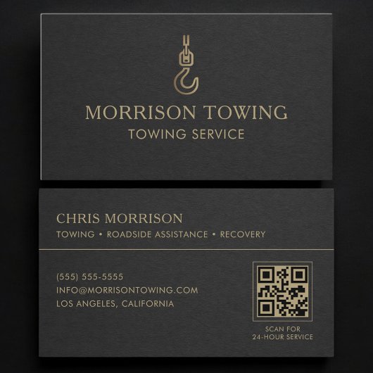 Carte De Visite Code QR du service de remorquage Black Gold