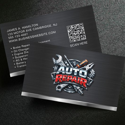Carte De Visite Code QR du service de réparation automobile Mécani