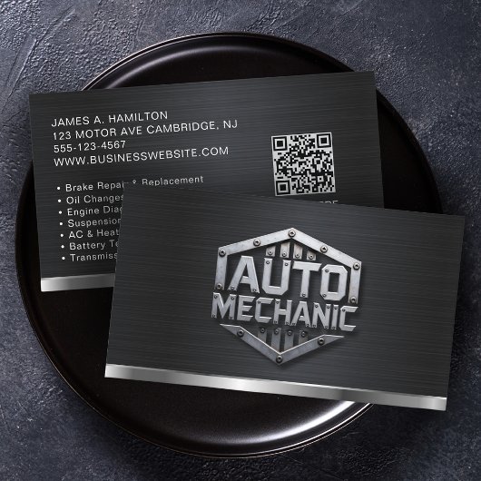 Carte De Visite Code QR du service de réparation automobile Mécani
