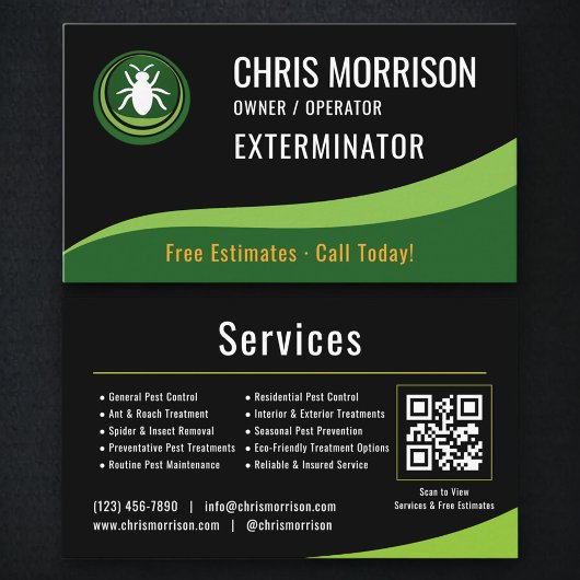 Carte De Visite Code QR du service d'extermination