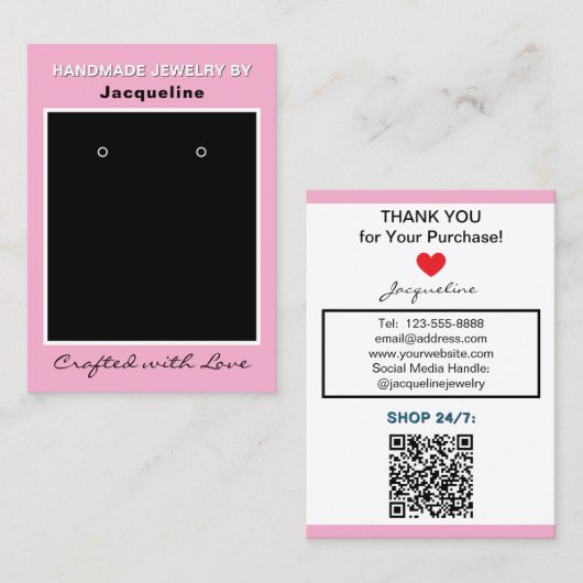Carte De Visite Code QR du site Web de bijoux d'affaires roses (Devant / Derrière)