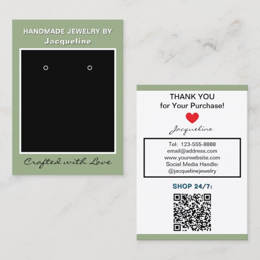 Carte De Visite Code QR du site Web de bijoux noirs de sauge (Devant / Derrière)