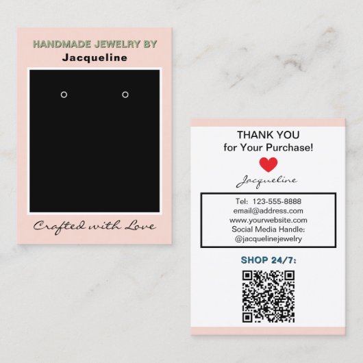 Carte De Visite Code QR du site Web de bijoux rose Blush (Devant / Derrière)
