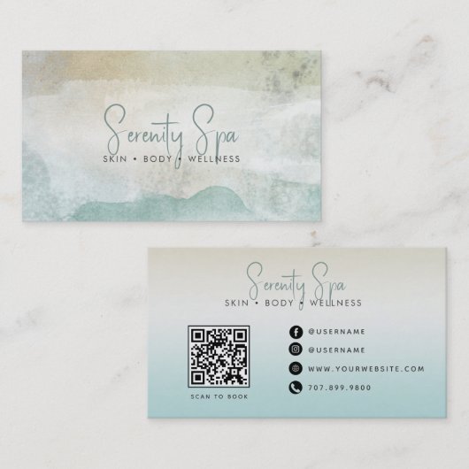 Carte De Visite Code QR du Spa Aquarelle Moderne (Devant / Derrière)