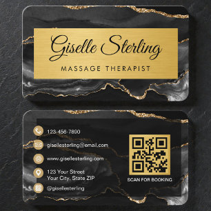 Carte De Visite Code QR du Spa & Massage Moderne en Agate Dorée