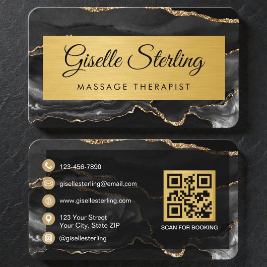 Carte De Visite Code QR du Spa & Massage Moderne en Agate Dorée