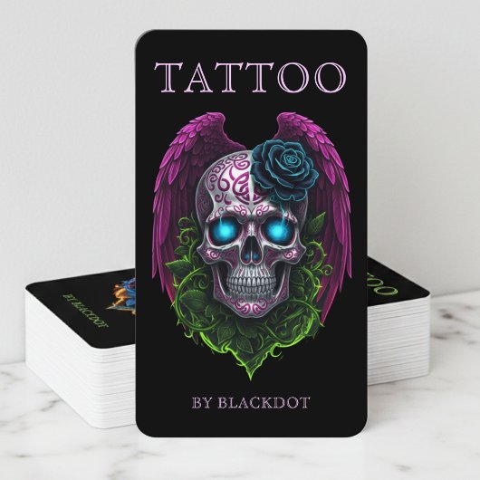 Carte De Visite Code QR du Studio de Tatouage Moderne à Crâne Ailé