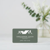 Carte De Visite Code QR d'un Couvreur en Vert Foncé Arrondi (Debout devant)