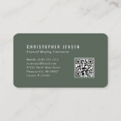 Carte De Visite Code QR d'un Couvreur en Vert Foncé Arrondi (Dos)