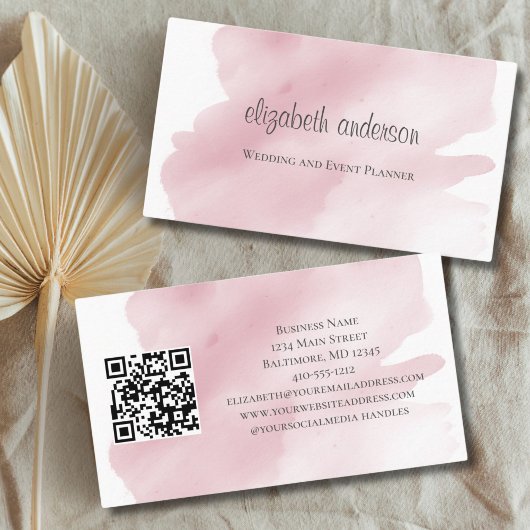 Carte De Visite Code QR éclaboussure de lavis aquarelle rose Fémin
