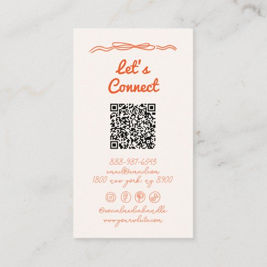 Carte De Visite Code QR Écrit main violet orange blanc Boho (Dos)