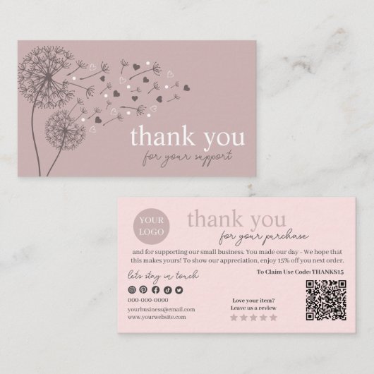 Carte De Visite Code QR écriture moderne rose, Bougie Merci (Devant / Derrière)