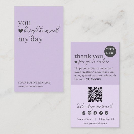 Carte De Visite Code QR écriture moderne violet, Bougie Merci (Devant / Derrière)