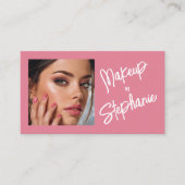 Carte De Visite Code QR écriture rose blush Photo Maquillage (Devant)
