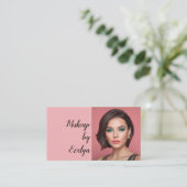 Carte De Visite Code QR Écriture Rose Pâle Photo Maquillage (Debout devant)