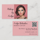 Carte De Visite Code QR Écriture Rose Pâle Photo Maquillage (Devant / Derrière)