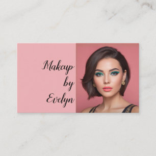 Carte De Visite Code QR Écriture Rose Pâle Photo Maquillage