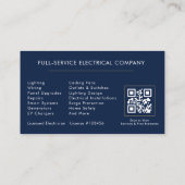 Carte De Visite Code QR Électricien Bleu Marine Moderne (Dos)