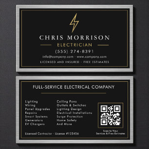 Carte De Visite Code QR Électricien Entrepreneur Électricien Métal